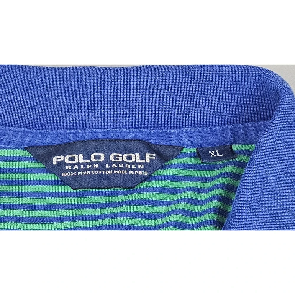 VTG Polo Golf Ralph Lauren Polo Shirt Mens XL Green Blue Stripe Milburn CC